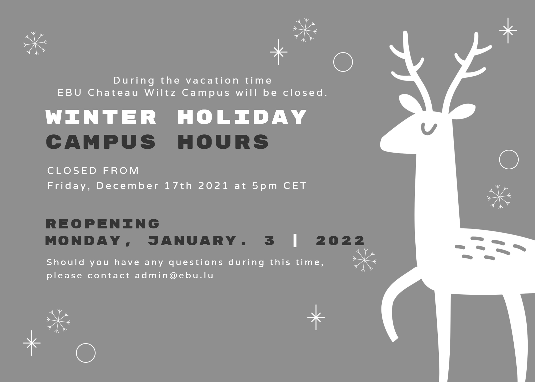 Winter Holiday Campus Office Hours